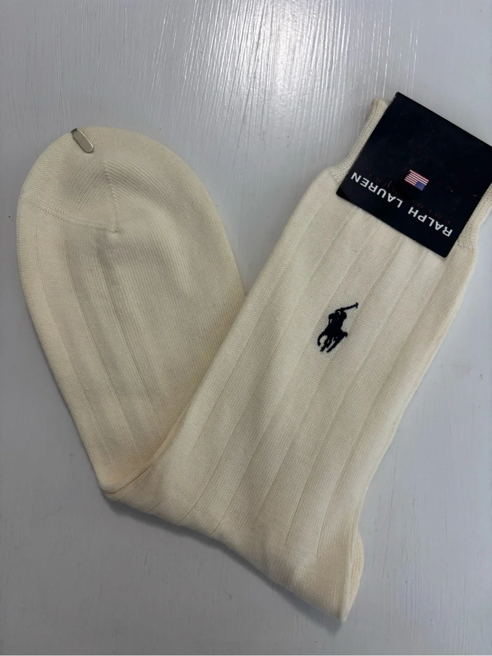 VTG new Ralph Lauren Men's Cream Polo Pony Ribbed Dress Socks size 9-11
